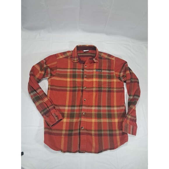 Columbia Mens Flannel Medium Red Outdoors Hiking Camping Button Up Collared - Picture 1 of 8